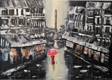 Painting titled "Une rue de paris" by Skylinepainting, Original Artwork, Acrylic