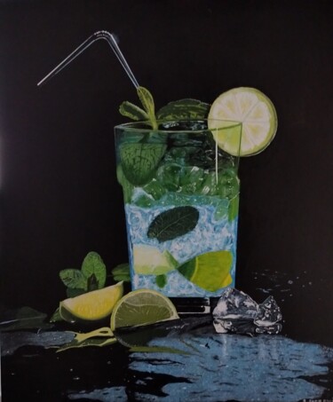 Картина под названием "Un cocktail mojito…" - Skylinepainting, Подлинное произведение искусства, Акрил Установлен на Деревян…