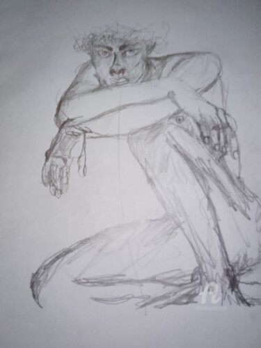 Schilderij getiteld "The thinker" door Skylor Timeless, Origineel Kunstwerk, Potlood