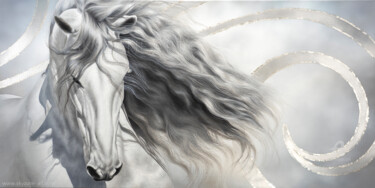 Painting titled "REPRO : EOWYN horse…" by Skyzune Art, Original Artwork, Oil Mounted on Wood Stretcher frame