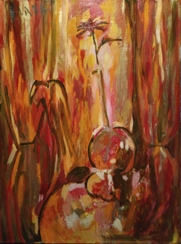 Painting titled "Red flowe for a bel…" by Vyacheslav Kostyuchenko, Original Artwork, Oil