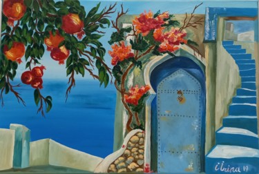 Painting titled "Escalera al cielo" by Irina Ibragimova, Original Artwork, Oil Mounted on Wood Stretcher frame