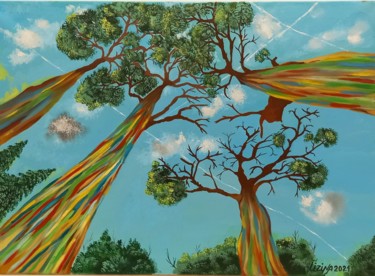 「Eucalipto arcoiris」というタイトルの絵画 Irina Ibragimovaによって, オリジナルのアートワーク, オイル ウッドストレッチャーフレームにマウント