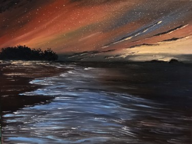 Pintura intitulada "Playa de noche" por Irina Ibragimova, Obras de arte originais, Óleo Montado em Armação em madeira