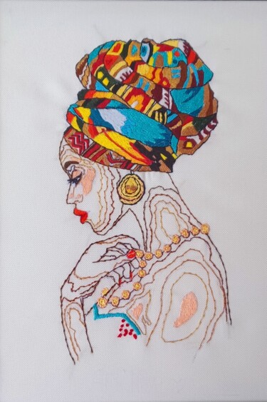 Arte têxtil intitulada "Ornamento étnico, b…" por Irina Ibragimova, Obras de arte originais, Bordado Montado em Painel de ma…