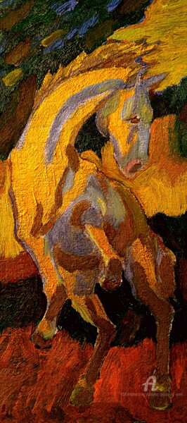 Pintura intitulada "Le chevale d'or" por Slobodan Spasojevic (Spaki), Obras de arte originais, Óleo