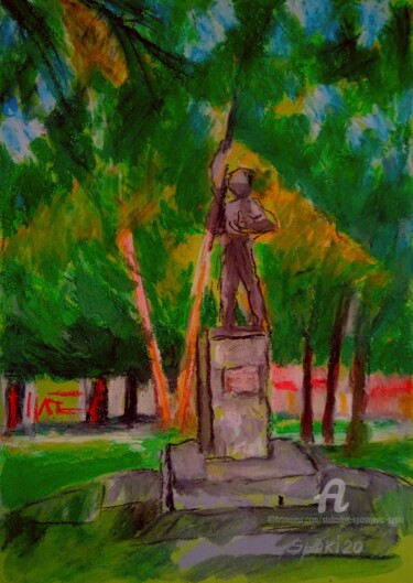 Painting titled "Le monument Vrdnik" by Slobodan Spasojevic (Spaki), Original Artwork, Oil