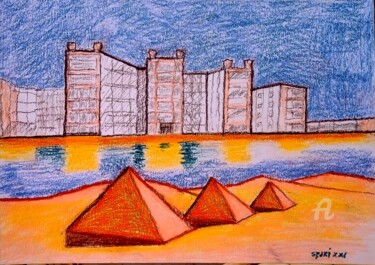 Malarstwo zatytułowany „La mer et hotels/ce…” autorstwa Slobodan Spasojevic (Spaki), Oryginalna praca, Pastel