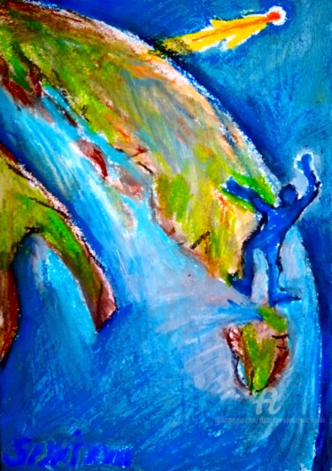 Painting titled "Arreter la terre: j…" by Slobodan Spasojevic (Spaki), Original Artwork, Pastel