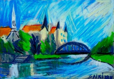 Картина под названием "Le ville sur Begej…" - Slobodan Spasojevic (Spaki), Подлинное произведение искусства, Пастель
