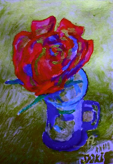 Ζωγραφική με τίτλο "La rose" από Slobodan Spasojevic (Spaki), Αυθεντικά έργα τέχνης, Παστέλ