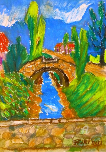 Pintura titulada "Le petit pont" por Slobodan Spasojevic (Spaki), Obra de arte original, Pastel