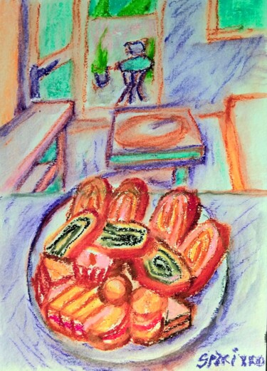 Painting titled "Rien comme gateau d…" by Slobodan Spasojevic (Spaki), Original Artwork, Pastel