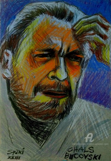 Pittura intitolato "Charles Bukowski-po…" da Slobodan Spasojevic (Spaki), Opera d'arte originale, Pastello