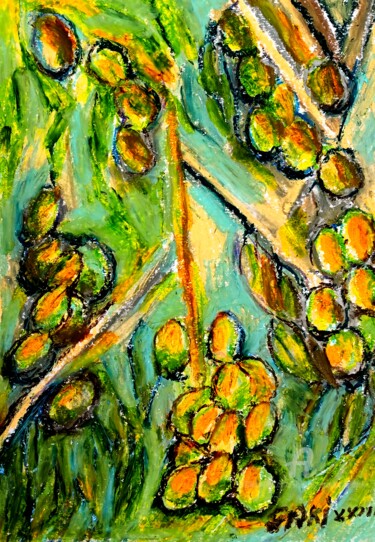 Peinture intitulée "Les olives" par Slobodan Spasojevic (Spaki), Œuvre d'art originale, Pastel