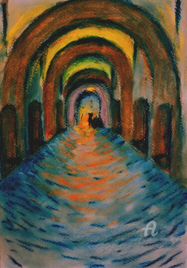 Malerei mit dem Titel "Entree de la forter…" von Slobodan Spasojevic (Spaki), Original-Kunstwerk, Pastell