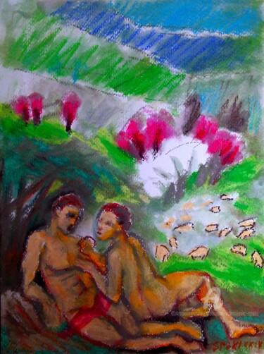 Peinture intitulée "Idylle pastorale" par Slobodan Spasojevic (Spaki), Œuvre d'art originale, Pastel