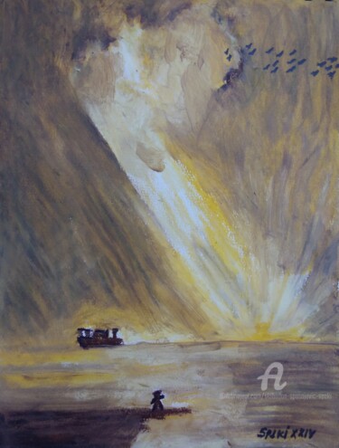Schilderij getiteld "Coucher de soleil:…" door Slobodan Spasojevic (Spaki), Origineel Kunstwerk, Pastel