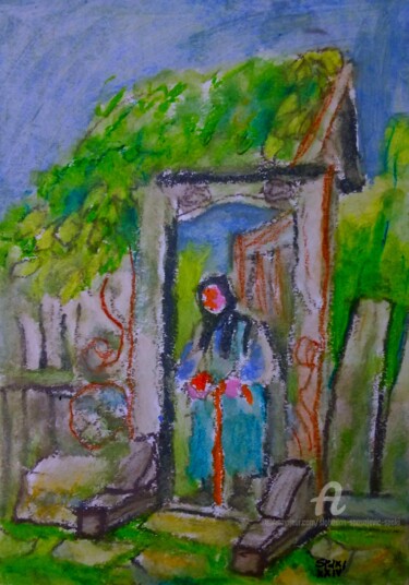 Painting titled "A la porte" by Slobodan Spasojevic (Spaki), Original Artwork, Pastel