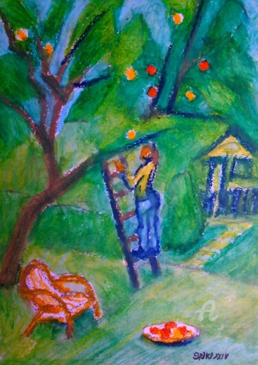 Pintura intitulada "Saison de cueillett…" por Slobodan Spasojevic (Spaki), Obras de arte originais, Pastel