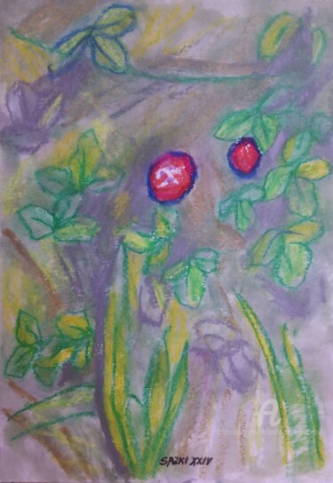 Painting titled "Deux fraises des bo…" by Slobodan Spasojevic (Spaki), Original Artwork, Pastel