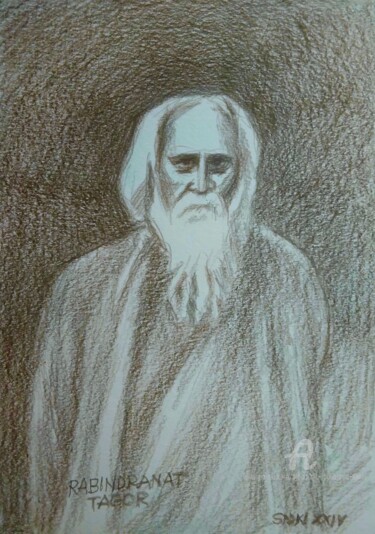 Картина под названием "Rabindranat Tagore…" - Slobodan Spasojevic (Spaki), Подлинное произведение искусства, Карандаш