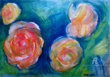 Schilderij getiteld "Sixteen yellow roses" door Slobodan Spasojevic (Spaki), Origineel Kunstwerk, Pastel