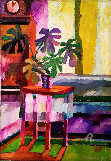 Painting titled "Philadendron" by Slobodan Spasojevic (Spaki), Original Artwork, Oil