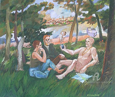 Malarstwo zatytułowany „Le dejeuner sur her…” autorstwa Slobodan Spasojevic (Spaki), Oryginalna praca, Olej