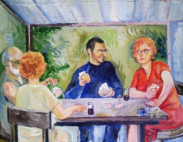 Peinture intitulée "Les jueurs de carte" par Slobodan Spasojevic (Spaki), Œuvre d'art originale, Huile