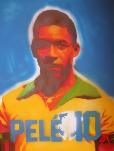 Painting titled "Pelé" by Sly Art, Original Artwork, Spray paint