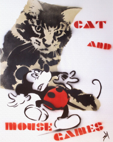 Painting titled "Cat and Mouse." by Sly Art, Original Artwork, Spray paint