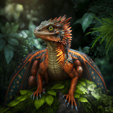Digital Arts titled "Red Dragon 5" by Sm Design, Original Artwork, AI generated image