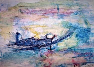 Peinture intitulée "Mr.Blue sky" par Benny Smet, Œuvre d'art originale, Aquarelle