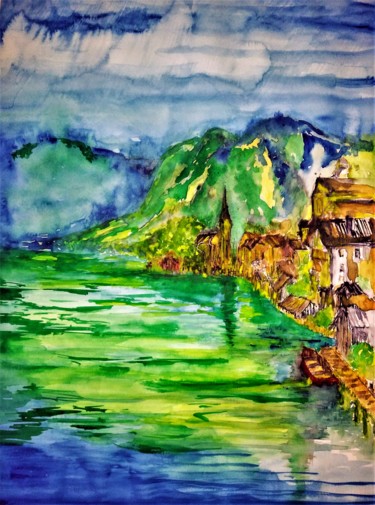 Painting titled "Hallstatt(Austria)" by Benny Smet, Original Artwork, Watercolor