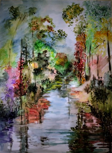 Peinture intitulée "First autumn colors…" par Benny Smet, Œuvre d'art originale, Aquarelle