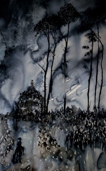 Pittura intitolato "The sleep still in…" da Benny Smet, Opera d'arte originale, Acquarello