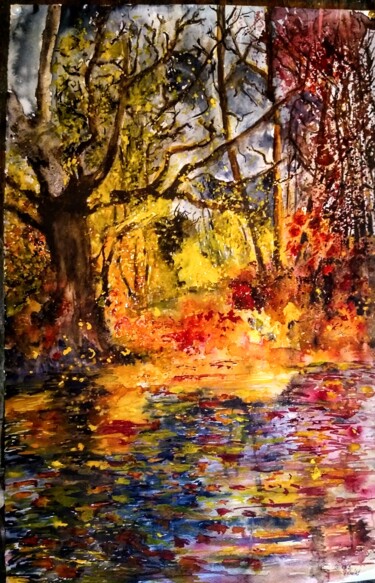 Malerei mit dem Titel "Magic autumn" von Benny Smet, Original-Kunstwerk, Aquarell
