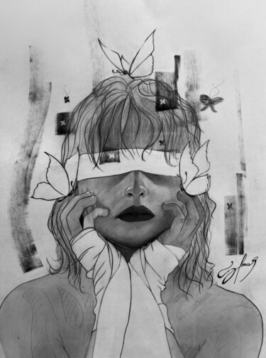 Drawing titled "Réveil en Papillons" by Sml Lucas, Original Artwork, Graphite