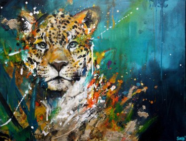 Painting titled "Jaguar ." by Snd', Original Artwork, Acrylic Mounted on Wood Stretcher frame