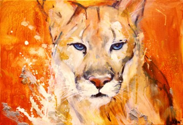Painting titled "Puma" by Snd', Original Artwork, Acrylic Mounted on Wood Stretcher frame