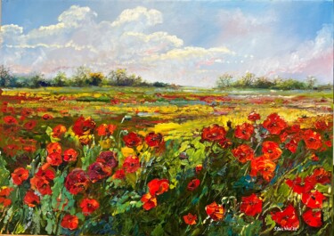 Painting titled "Poppy fields" by Svetlana Snezhko, Original Artwork, Oil