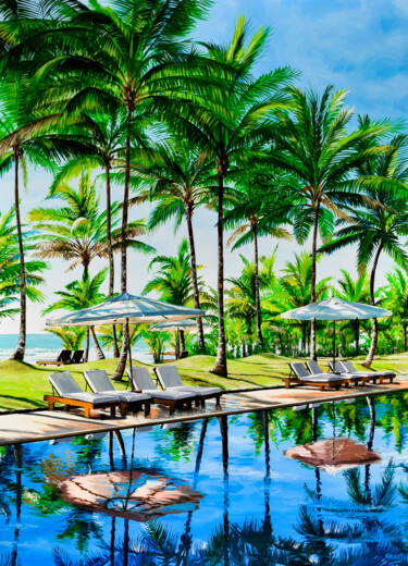 Картина под названием "Outside Pool #1" - Sócrates Rízquez, Подлинное произведение искусства, Эмаль Установлен на Алюминий