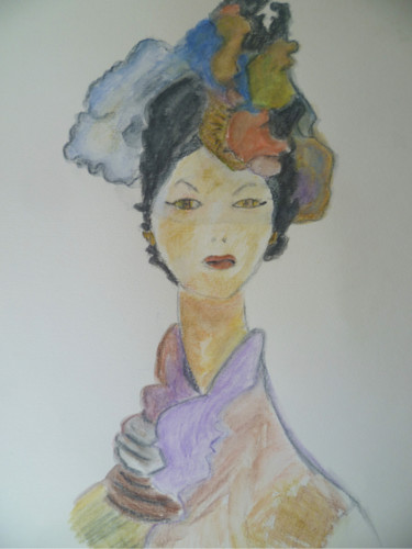 Rysunek zatytułowany „Voilette élégante” autorstwa Soffya, Oryginalna praca, Akwarela
