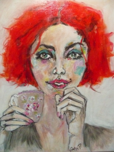 Painting titled "TeaTime" by Soffya, Original Artwork, Acrylic