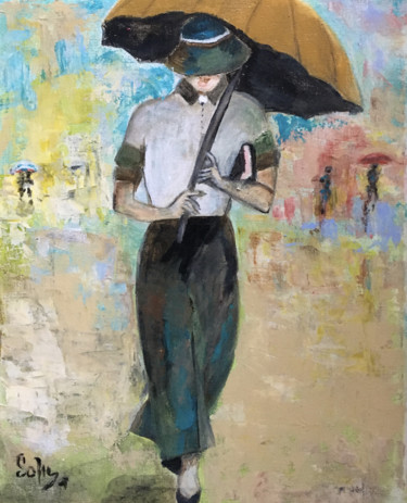 Schilderij getiteld "Sous la pluie" door Soffya, Origineel Kunstwerk, Acryl