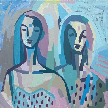 Painting titled "Quiet Conversation 1" by Sofi Ginger, Original Artwork, Acrylic Mounted on Wood Stretcher frame