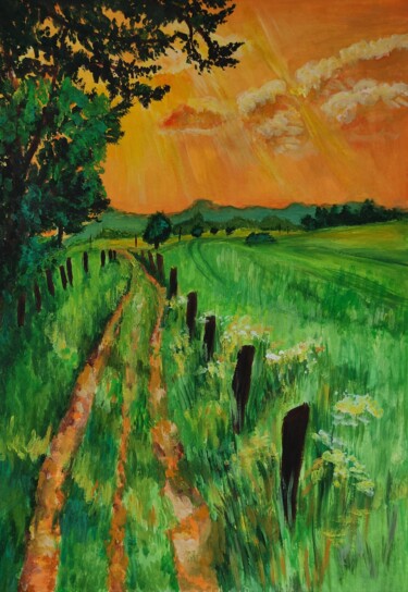 Pintura titulada "Утреннее поле" por Sofiia Shilkina, Obra de arte original, Papel