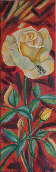 Malerei mit dem Titel "Rose on red" von Sofia Gasviani, Original-Kunstwerk, Öl