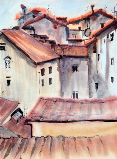 Schilderij getiteld "Florence’s rooftops" door Sofiia Kulichkova (Sonjakul), Origineel Kunstwerk, Aquarel